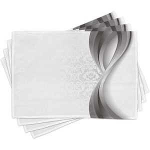 image:imageAmbesonne Grey Place Mats Set of 4 Wavy Vertical Curved Stripes with Flowers and Leaves Vintage Damask Inspired Washable Fabric Placemats for Dining Table Standard Size Pale Grey