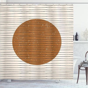 image:imageAmbesonne Mid Century Modern Boho Shower Curtain Abstract Minimal Moon with Earth Tones and Stripes Art Cloth Fabric Bathroom Decor Set with Hooks 69 W x 84 L Ginger Ivory Dark Grey