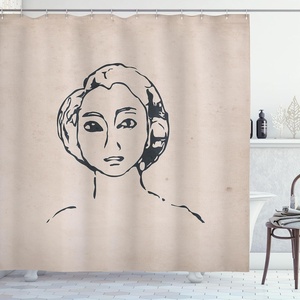 image:imageAmbesonne Mid Century Modern Boho Shower Curtain Abstract Simple Design Lady Silhouette Peach Tone Back Cloth Fabric Bathroom Decor Set with Hooks 69 W x 70 L Pale Mustard Dark Grey