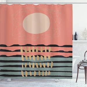 image:imageAmbesonne Mid Century Modern Boho Shower Curtain Abstract Sun on Scandinavian Waves Pastel Terracotta Colors Cloth Fabric Bathroom Decor Set with Hooks 69 W x 105 L Coral Laurel Green
