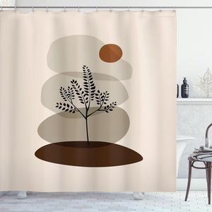 image:imageAmbesonne Mid Century Modern Boho Shower Curtain Botanical Leafy Tree with Earth Tones Abstract Aura Rounds Cloth Fabric Bathroom Decor Set with Hooks 69 W x 75 L Champagne Chocolate