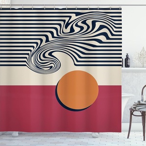 image:imageAmbesonne Mid Century Modern Boho Shower Curtain Chill Sun Look Round with Funky Stripes Dreamy Print Cloth Fabric Bathroom Decor Set with Hooks 69 W x 70 L Champagne Pale Vermilion