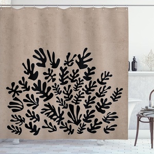 image:imageAmbesonne Mid Century Modern Boho Shower Curtain Contemporary Leaves Silhouettes Rectangle Shapes Art Cloth Fabric Bathroom Decor Set with Hooks 69 W x 105 L Warm Taupe Charcoal Grey