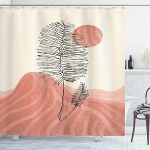 image:imageAmbesonne Mid Century Modern Boho Shower Curtain Contemporary Sketchy Leafy Design with Desert Dune Art Cloth Fabric Bathroom Decor Set with Hooks 69 W x 84 L Coral and Charcoal Grey