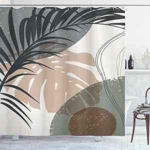 image:imageAmbesonne Mid Century Modern Boho Shower Curtain Contemporary of Leafy Silhouettes Monsteras and Rounds Cloth Fabric Bathroom Decor Set with Hooks 69 W x 105 L Grey Teal Tan and Brown