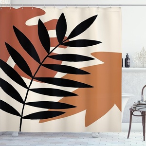 image:imageAmbesonne Mid Century Modern Boho Shower Curtain Dark Green Toned Branch on Terracotta Leaf Motifs Cloth Fabric Bathroom Decor Set with Hooks 69 W x 84 L Cinnamon Eggshell and Amber