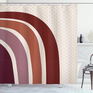 image:imageAmbesonne Mid Century Modern Boho Shower Curtain Dreamy Abstract Design of Warm Stripes with Polka Dots Cloth Fabric Bathroom Decor Set with Hooks 69 W x 75 L Mauve Taupe Cinnamon