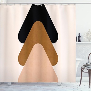 image:imageAmbesonne Mid Century Modern Boho Shower Curtain Geometric Feels Triangle Look Shapes Minimalist Art Cloth Fabric Bathroom Decor Set with Hooks 69 W x 70 L Peach Charcoal Grey White