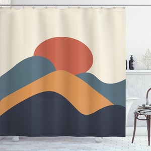 image:imageAmbesonne Mid Century Modern Boho Shower Curtain Minimal Art of Mountains and Sun in Grunge Effect Cloth Fabric Bathroom Decor Set with Hooks 69 W x 70 L Eggshell and Multicolor