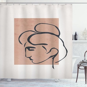 image:imageAmbesonne Mid Century Modern Boho Shower Curtain Minimalist Outline Lady Silhouette and Rectangle Print Cloth Fabric Bathroom Decor Set with Hooks 69 W x 70 L Almond Dark Slate Blue