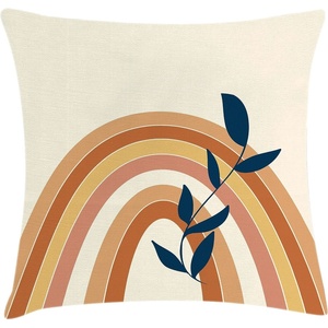 image:imageAmbesonne Mid Century Modern Boho Throw Pillow Cushion Cover Simple Leaves Branch of Earth Tones Rainbow Dreamy Art Decorative Square Accent Pillow Case 28 X 28 Eggshell Burnt Orange