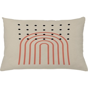 image:imageAmbesonne Mid Century Modern Boho Throw Pillow Cushion Cover Simple Roundy Lines and Spots on Eggshell Tone Back Decorative Rectangle Accent Pillow Case 26 X 16 Pale Mustard Dark Salmon