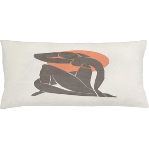 image:imageAmbesonne Mid Century Modern Boho Throw Pillow Cushion Cover Simple Silhouette of Lady with Peach Tone Sun Round Print Decorative Rectangle Accent Pillow Case 36 X 16 Salmon Dimgray White