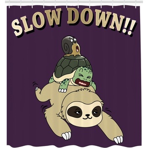 image:imageAmbesonne Sloth Shower Curtain Funny Cartoon Scenery Animal Turtle Snail on Top of Each Other Slow Down Phrase Cloth Fabric Bathroom Decor Set with Hooks 105 Extra Wide Plum Dark EggshellPlum Dark Eggshell