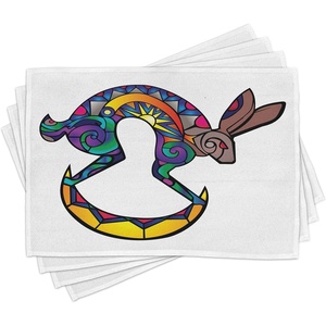 image:imageAmbesonne Southwestern Place Mats Set of 4 Medieval Fractal Glass Look Colorful Bunny Silhouette Print on Plain Backdrop Washable Fabric Placemats for Dining Table Standard Size Multicolor