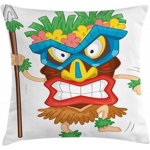 image:imageAmbesonne Tiki Bar Throw Pillow Cushion Cover Native Man Wearing a Illustration Cartoon Tribal Costume Prehistoric Decorative Square Accent Pillow Case 16 X 16 Brown CoralBrown Coral