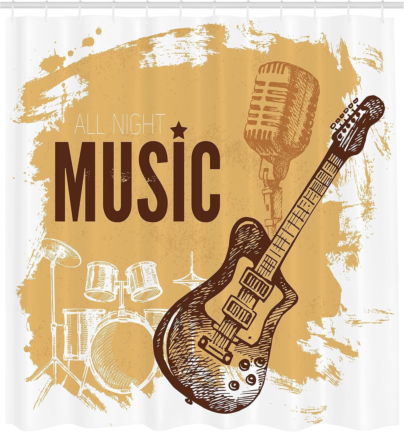 image:imageAmbesonne Rock Music Shower Curtain Vintage Sketch Hand Drawn Drums and Microphone Pattern Abstract Backdrop Cloth Fabric Bathroom Decor Set with Hooks 105 Extra Wide Pale Coffee BrownPale Coffee Brown