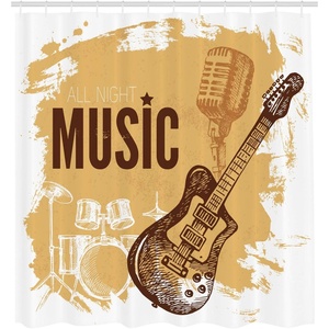 image:imageAmbesonne Rock Music Shower Curtain Vintage Sketch Hand Drawn Drums and Microphone Pattern Abstract Backdrop Cloth Fabric Bathroom Decor Set with Hooks 105 Extra Wide Pale Coffee BrownPale Coffee Brown