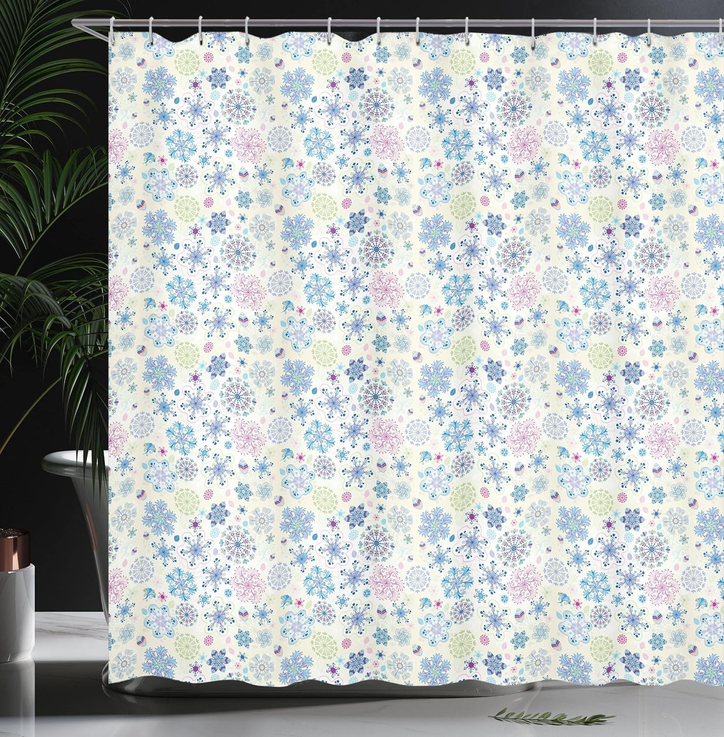 image:imageAmbesonne Christmas Shower Curtain Snowy Xmas Eve Countryside Barn and Cows Vintage Illustration Cloth Fabric Bathroom Decor Set with Hooks 69 W x 70 L Beige Pale Grey and Pale RubyCream Blue