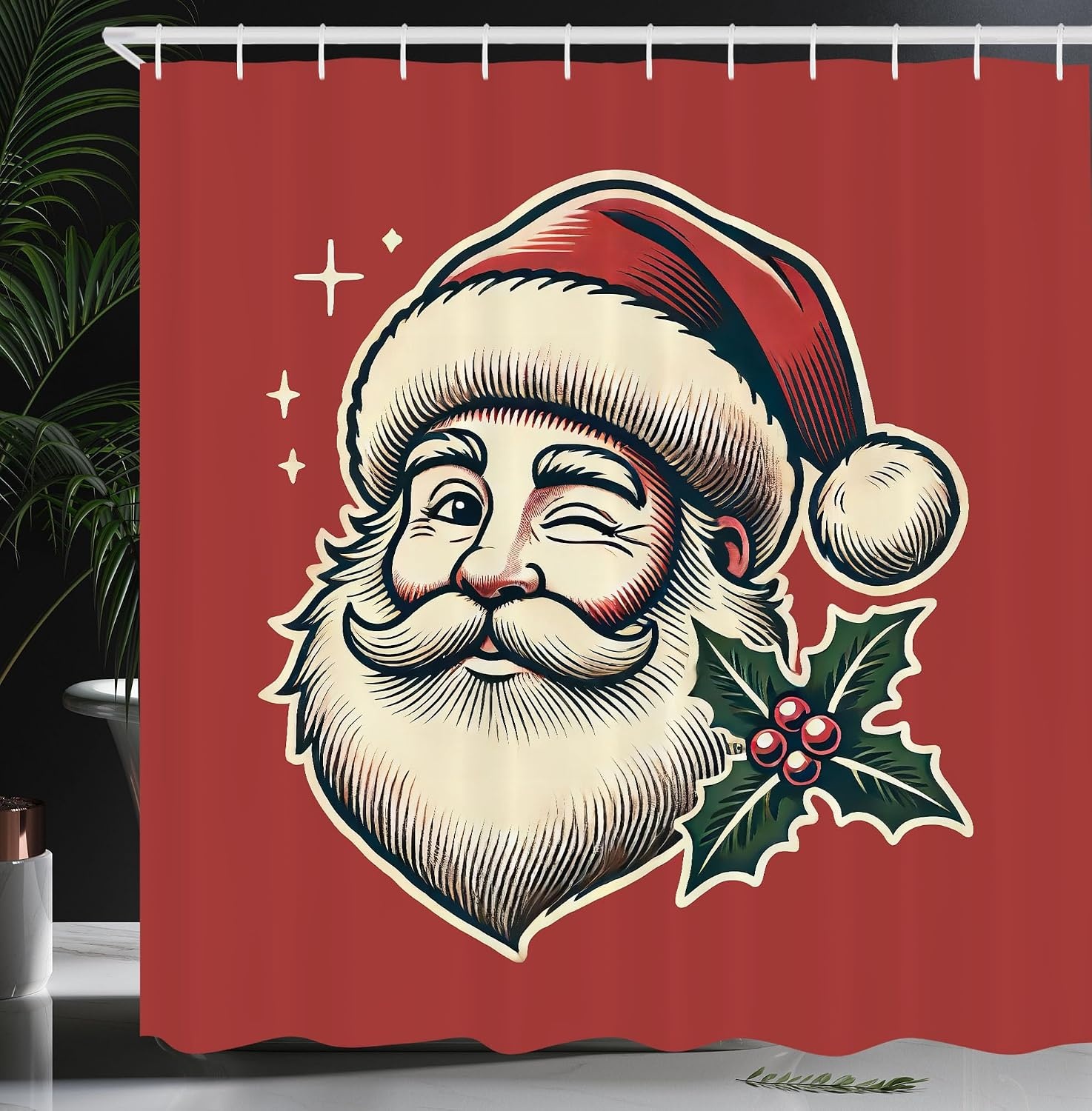 image:imageAmbesonne Christmas Shower Curtain Snowy Xmas Eve Countryside Barn and Cows Vintage Illustration Cloth Fabric Bathroom Decor Set with Hooks 69 W x 70 L Beige Pale Grey and Pale RubyPale Maroon Cream Green