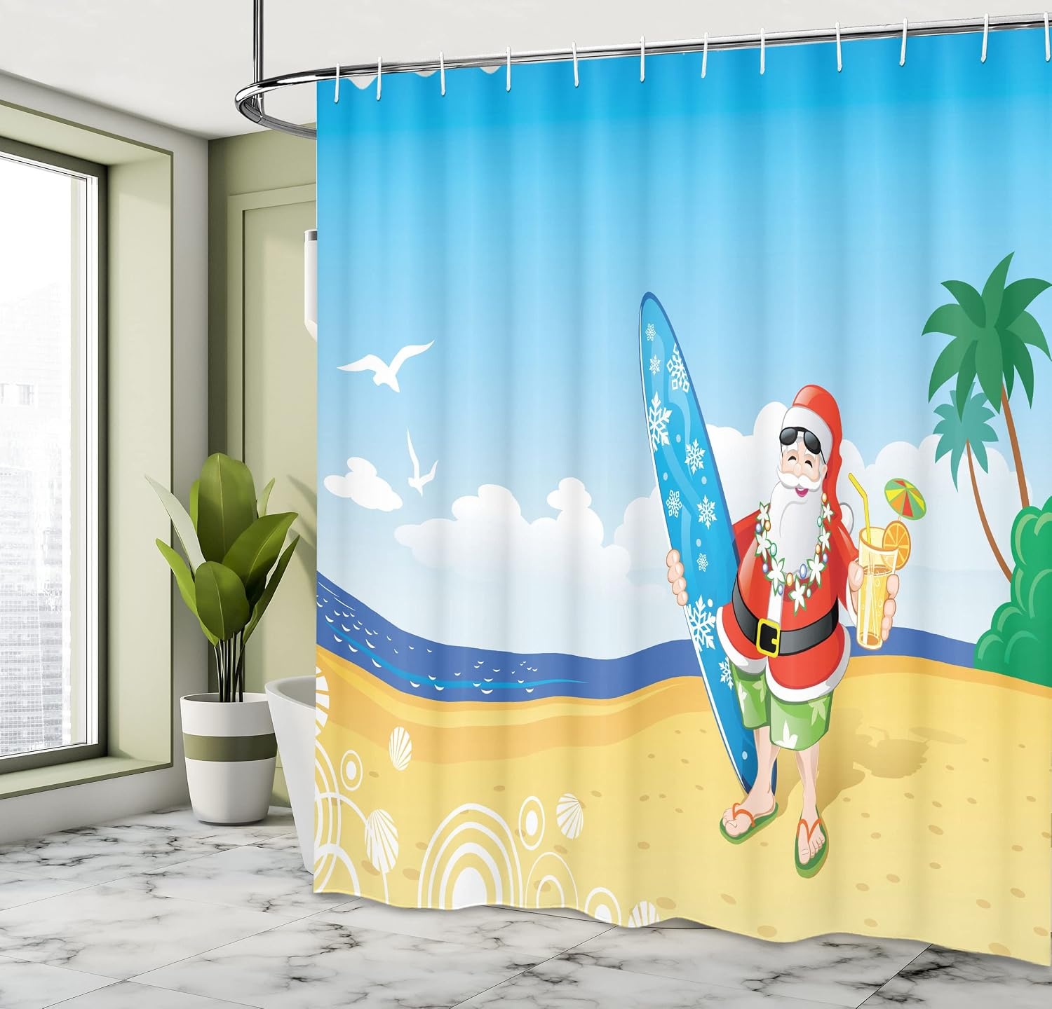 image:imageAmbesonne Christmas Shower Curtain Snowy Xmas Eve Countryside Barn and Cows Vintage Illustration Cloth Fabric Bathroom Decor Set with Hooks 69 W x 70 L Beige Pale Grey and Pale RubyYellow Blue