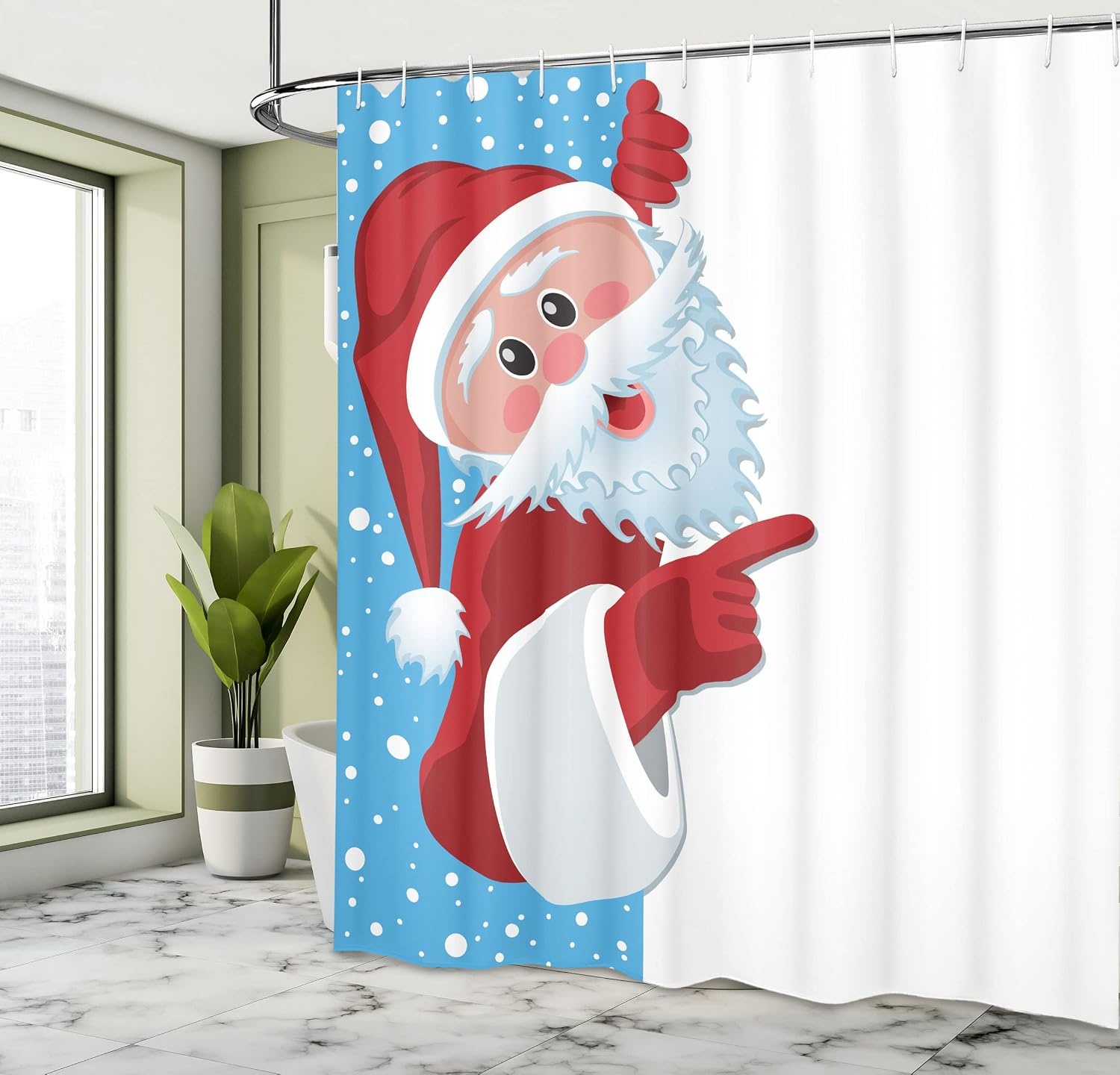image:imageAmbesonne Christmas Shower Curtain Snowy Xmas Eve Countryside Barn and Cows Vintage Illustration Cloth Fabric Bathroom Decor Set with Hooks 69 W x 70 L Beige Pale Grey and Pale RubyVermilion Blue White