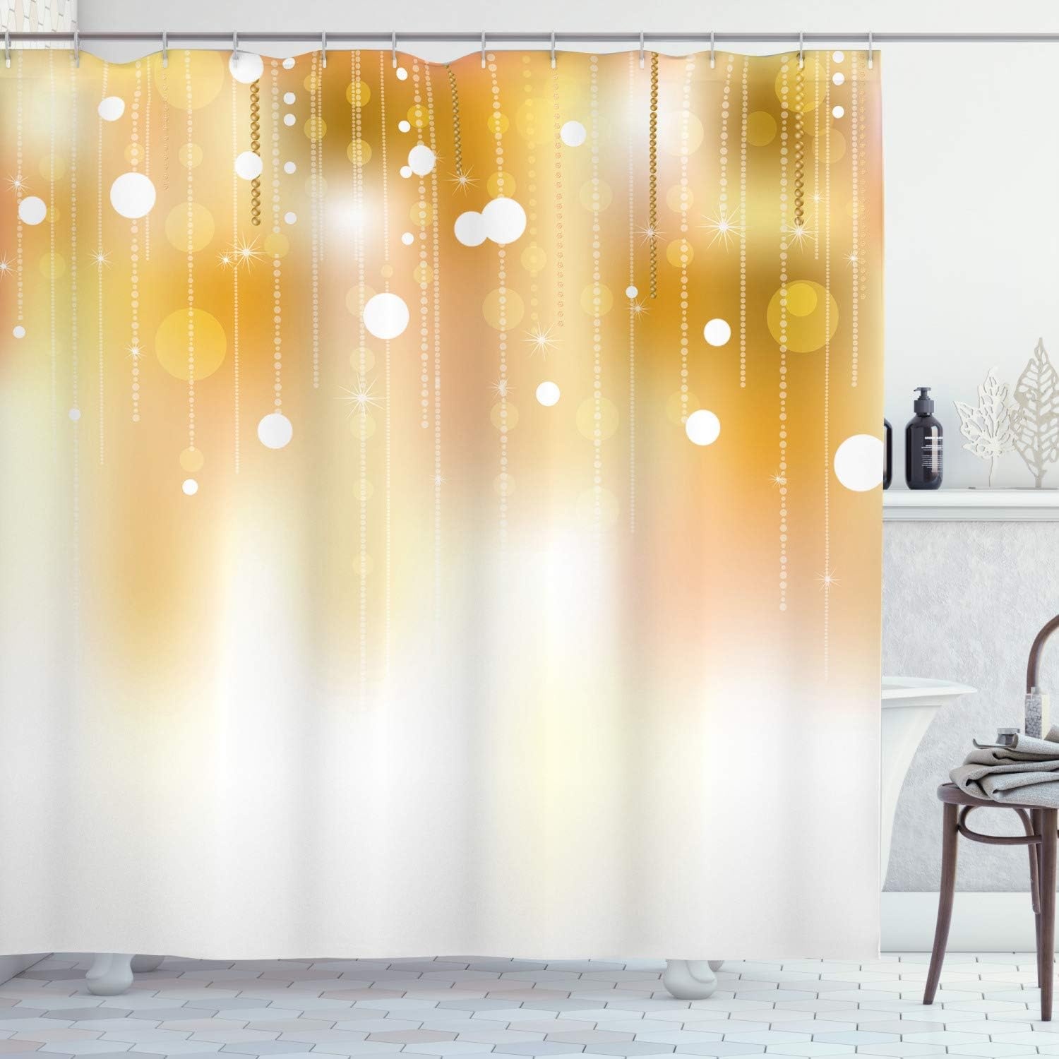 image:imageAmbesonne Christmas Shower Curtain Snowy Xmas Eve Countryside Barn and Cows Vintage Illustration Cloth Fabric Bathroom Decor Set with Hooks 69 W x 70 L Beige Pale Grey and Pale RubyWhite Brown