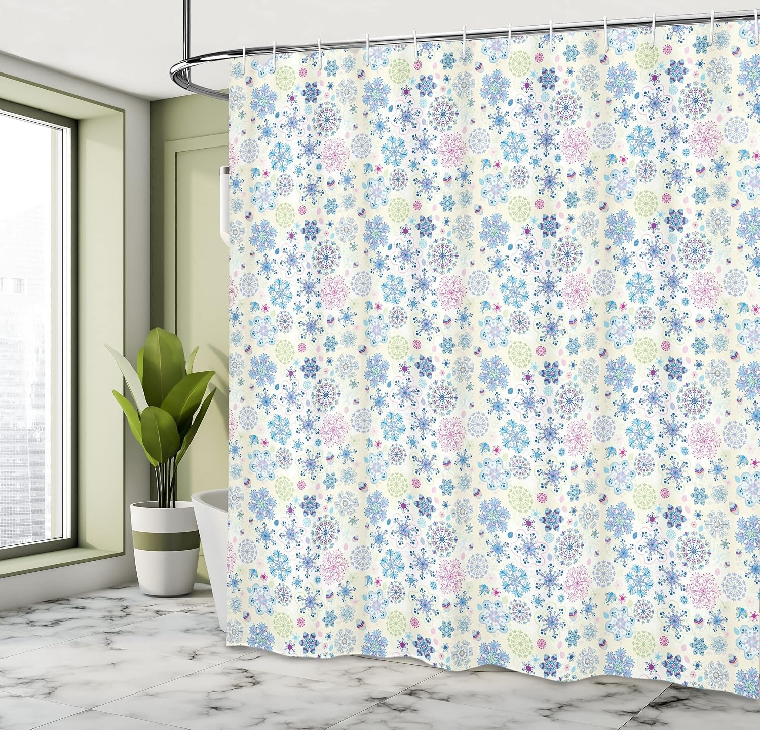 image:imageAmbesonne Christmas Shower Curtain Snowy Xmas Eve Countryside Barn and Cows Vintage Illustration Cloth Fabric Bathroom Decor Set with Hooks 69 W x 70 L Beige Pale Grey and Pale RubyCream Blue