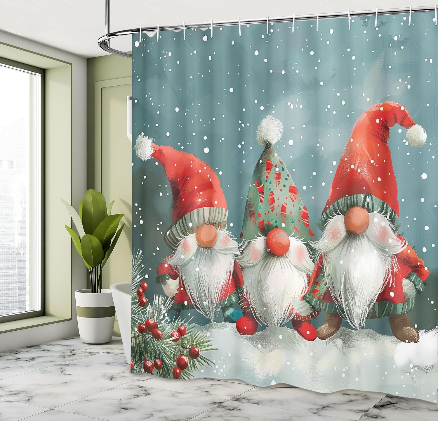 image:imageAmbesonne Christmas Shower Curtain Snowy Xmas Eve Countryside Barn and Cows Vintage Illustration Cloth Fabric Bathroom Decor Set with Hooks 69 W x 70 L Beige Pale Grey and Pale RubyVermilion Blue Grey Grey