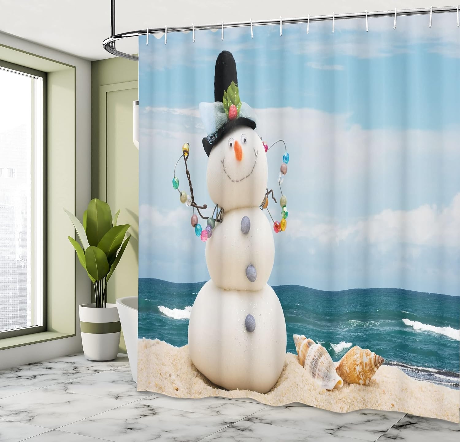 image:imageAmbesonne Christmas Shower Curtain Snowy Xmas Eve Countryside Barn and Cows Vintage Illustration Cloth Fabric Bathroom Decor Set with Hooks 69 W x 70 L Beige Pale Grey and Pale RubyBlue Sand