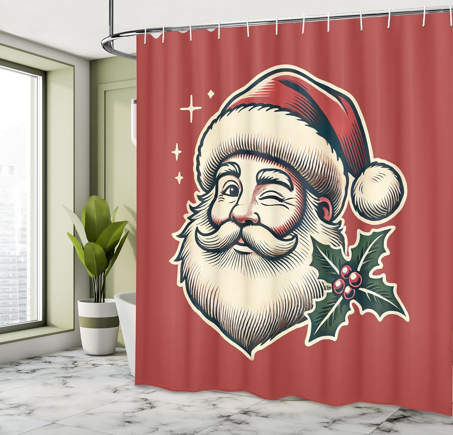 image:imageAmbesonne Christmas Shower Curtain Snowy Xmas Eve Countryside Barn and Cows Vintage Illustration Cloth Fabric Bathroom Decor Set with Hooks 69 W x 70 L Beige Pale Grey and Pale RubyPale Maroon Cream Green