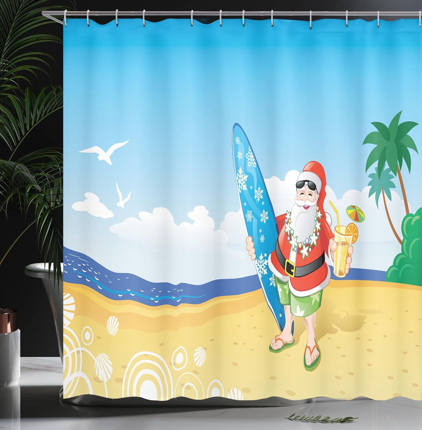 image:imageAmbesonne Christmas Shower Curtain Snowy Xmas Eve Countryside Barn and Cows Vintage Illustration Cloth Fabric Bathroom Decor Set with Hooks 69 W x 70 L Beige Pale Grey and Pale RubyYellow Blue