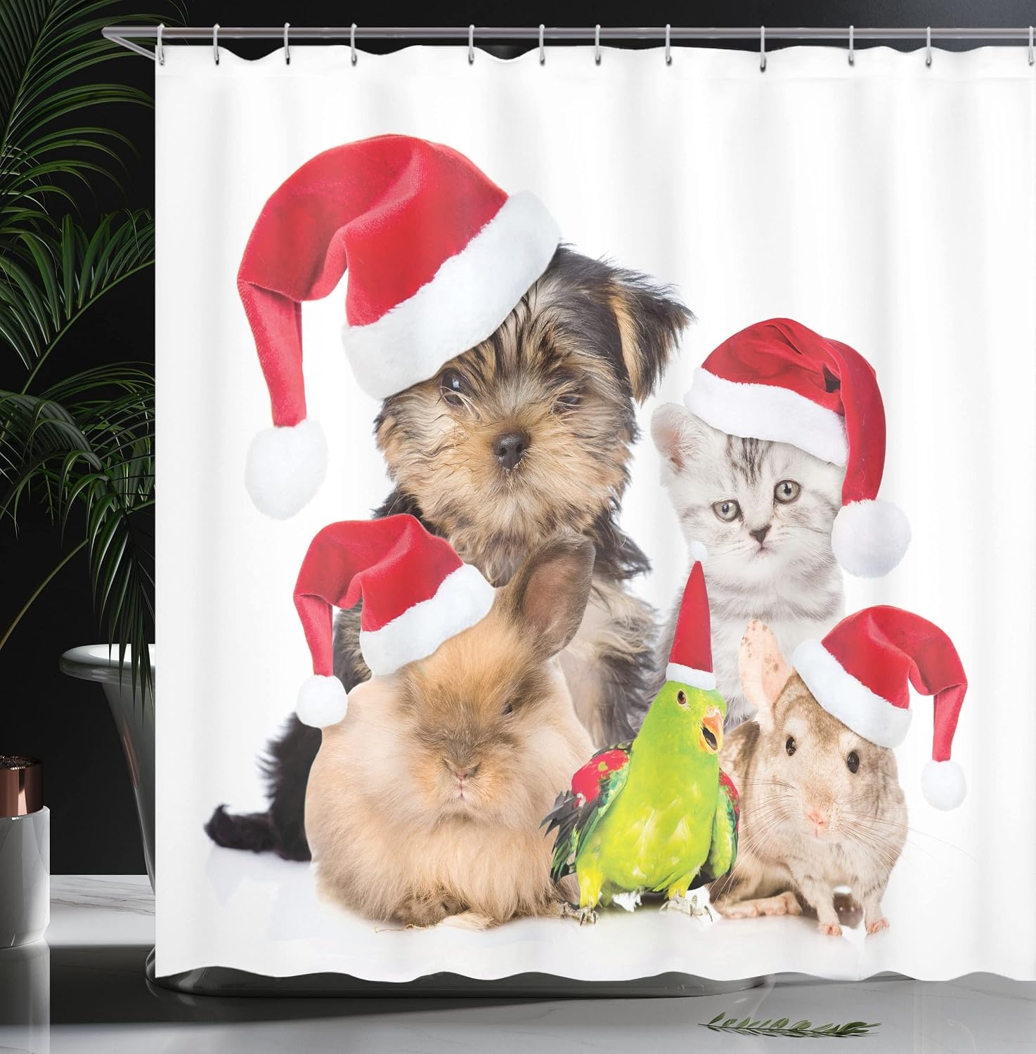 image:imageAmbesonne Christmas Shower Curtain Snowy Xmas Eve Countryside Barn and Cows Vintage Illustration Cloth Fabric Bathroom Decor Set with Hooks 69 W x 70 L Beige Pale Grey and Pale RubyRed Brown
