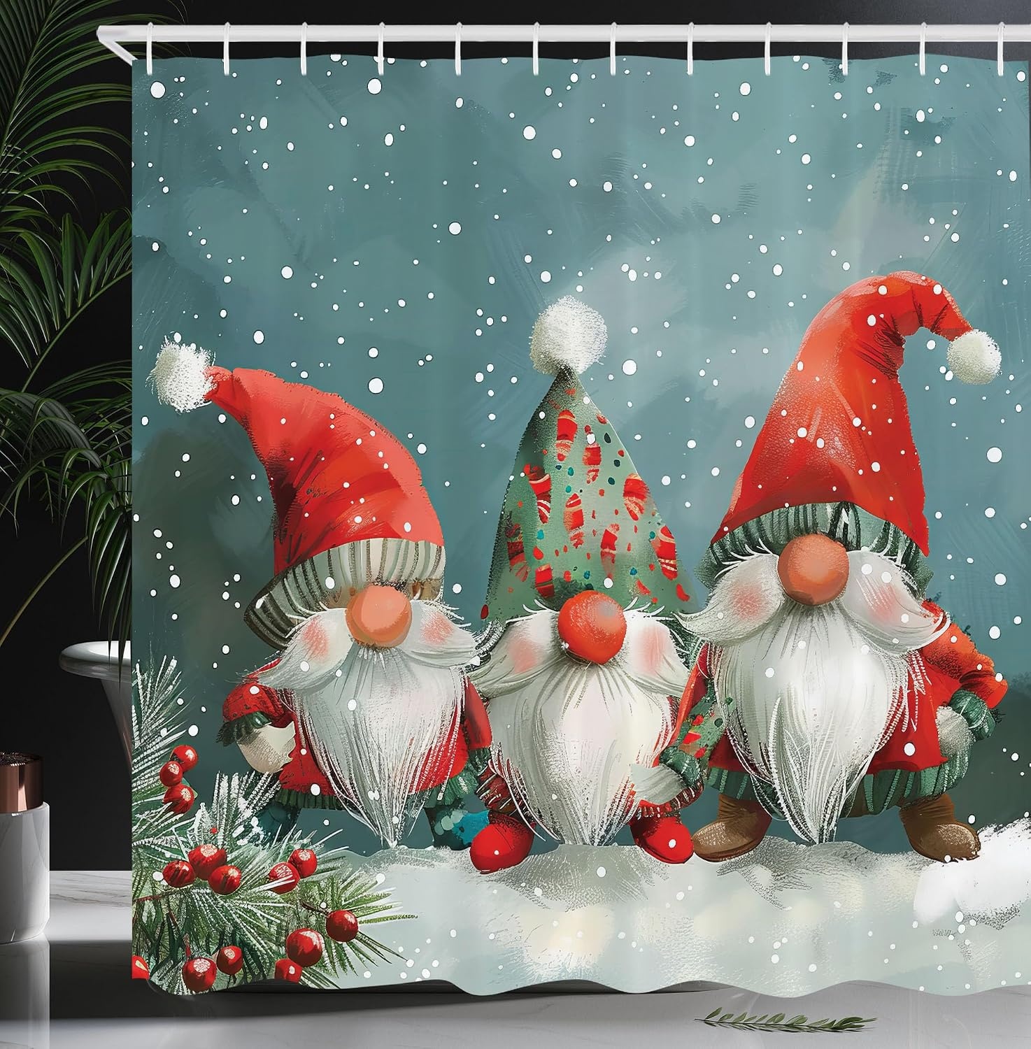image:imageAmbesonne Christmas Shower Curtain Snowy Xmas Eve Countryside Barn and Cows Vintage Illustration Cloth Fabric Bathroom Decor Set with Hooks 69 W x 70 L Beige Pale Grey and Pale RubyVermilion Blue Grey Grey
