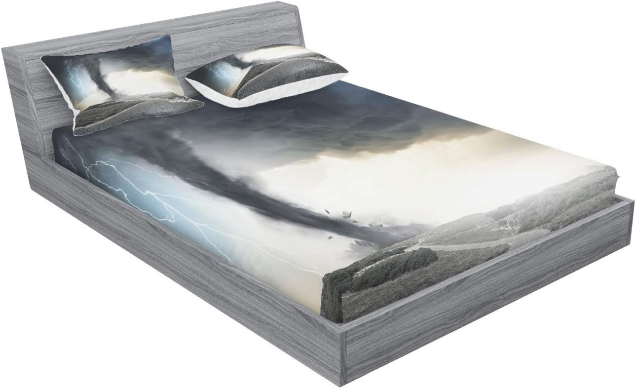 image:imageAmbesonne Vintage Fitted Sheet amp Pillow Sham Set Rodeo Cowboy Riding Bull Wooden Old Sign Western Style Wilderness at Sunset Image Decorative Printed 3 Piece Bedding Decor Set Full RedwoodSilver