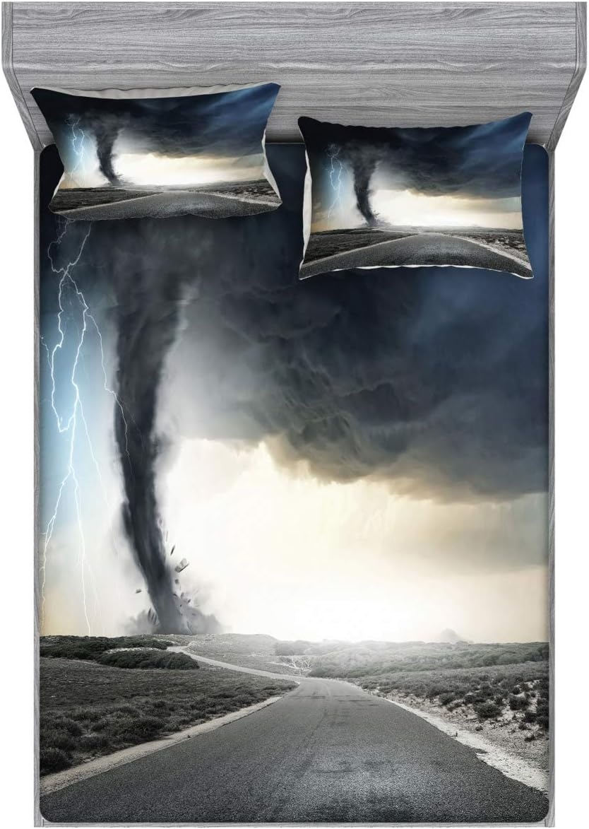 image:imageAmbesonne Vintage Fitted Sheet amp Pillow Sham Set Rodeo Cowboy Riding Bull Wooden Old Sign Western Style Wilderness at Sunset Image Decorative Printed 3 Piece Bedding Decor Set Full RedwoodSilver