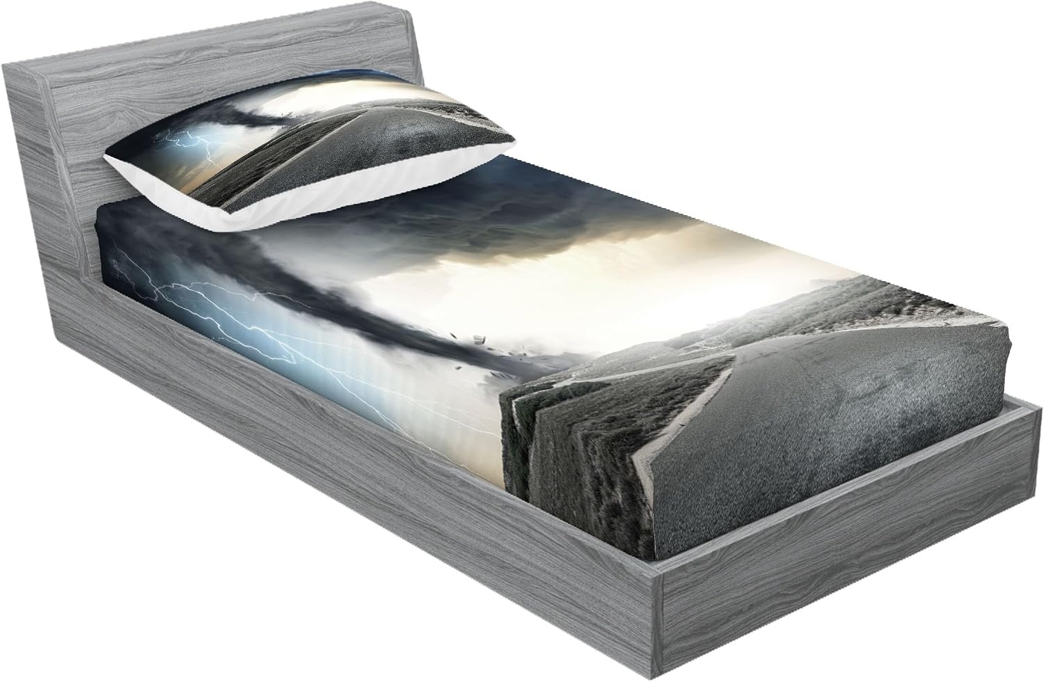 image:imageAmbesonne Vintage Fitted Sheet amp Pillow Sham Set Rodeo Cowboy Riding Bull Wooden Old Sign Western Style Wilderness at Sunset Image Decorative Printed 3 Piece Bedding Decor Set Full RedwoodSilver