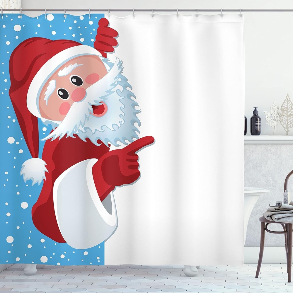 image:imageAmbesonne Christmas Shower Curtain Snowy Xmas Eve Countryside Barn and Cows Vintage Illustration Cloth Fabric Bathroom Decor Set with Hooks 69 W x 70 L Beige Pale Grey and Pale RubyVermilion Blue White