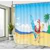 image:imageAmbesonne Christmas Shower Curtain Snowy Xmas Eve Countryside Barn and Cows Vintage Illustration Cloth Fabric Bathroom Decor Set with Hooks 69 W x 70 L Beige Pale Grey and Pale RubyYellow Blue
