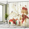 image:imageAmbesonne Christmas Shower Curtain Snowy Xmas Eve Countryside Barn and Cows Vintage Illustration Cloth Fabric Bathroom Decor Set with Hooks 69 W x 70 L Beige Pale Grey and Pale RubyRed Beige White
