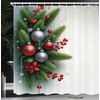 image:imageAmbesonne Christmas Shower Curtain Snowy Xmas Eve Countryside Barn and Cows Vintage Illustration Cloth Fabric Bathroom Decor Set with Hooks 69 W x 70 L Beige Pale Grey and Pale RubyOff White Fern Green Ruby