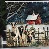 image:imageAmbesonne Christmas Shower Curtain Snowy Xmas Eve Countryside Barn and Cows Vintage Illustration Cloth Fabric Bathroom Decor Set with Hooks 69 W x 70 L Beige Pale Grey and Pale RubyBeige Pale Grey and Pale Ruby