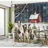 image:imageAmbesonne Christmas Shower Curtain Snowy Xmas Eve Countryside Barn and Cows Vintage Illustration Cloth Fabric Bathroom Decor Set with Hooks 69 W x 70 L Beige Pale Grey and Pale RubyBeige Pale Grey and Pale Ruby