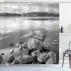 image:imageAmbesonne Black and White Shower Curtain Rocks in Water at Shore of Lake Autumn Isolation Tranquility Environment Cloth Fabric Bathroom Decor Set with Hooks 69 W x 75 L White Charcoal Grey