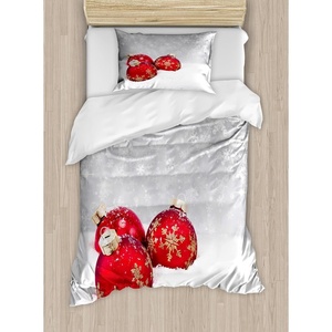 image:imageAmbesonne Christmas Duvet Cover Set Exotic Ornate Xmas Vibe Bold Color Feathers and Snowflakes Plain Back Decorative 2 Piece Bedding Set with 1 Pillow Sham Twin Size Green Ecru VermilionWhite Red