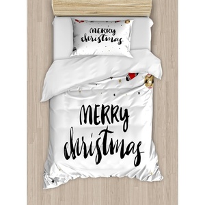 image:imageAmbesonne Christmas Duvet Cover Set Merry Xmas Words Modern Brush Lettering Creative Noel Phrase Inspirational Print Decorative 3 Piece Bedding Set with 2 Pillow Shams Queen Size BlackBlack