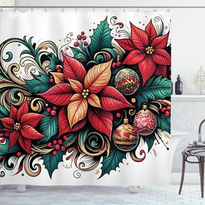 image:imageAmbesonne Christmas Shower Curtain Snowy Xmas Eve Countryside Barn and Cows Vintage Illustration Cloth Fabric Bathroom Decor Set with Hooks 69 W x 70 L Beige Pale Grey and Pale RubyHot Pink Forest Green and Tan