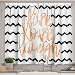 image:imageAmbesonne Live Laugh Love Kitchen Curtains Motivational Calligraphic Artwork with Zigzags Chevron Stripes Window Drapes 2 Panel Set for Kitchen Cafe Decor 55 x 39 White PeachWhite Peach