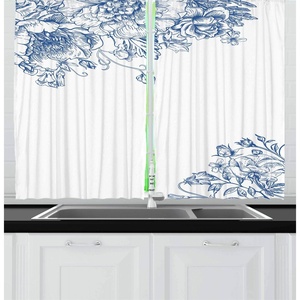 image:imageAmbesonne Live Laugh Love Kitchen Curtains Motivational Calligraphic Artwork with Zigzags Chevron Stripes Window Drapes 2 Panel Set for Kitchen Cafe Decor 55 x 39 White PeachCobalt Blue and White