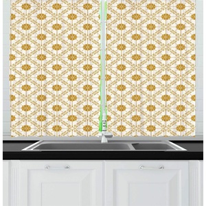image:imageAmbesonne Live Laugh Love Kitchen Curtains Motivational Calligraphic Artwork with Zigzags Chevron Stripes Window Drapes 2 Panel Set for Kitchen Cafe Decor 55 x 39 White PeachOff White Dark Yellow